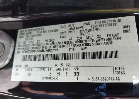 2021 Ford Escape Titanium Hybrid from USA, damaged, VIN 1FMCU9DZ0MUA82711